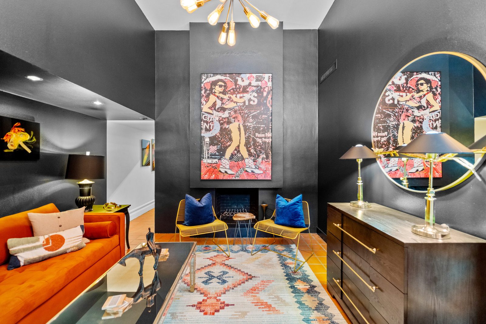 Orange velvet living room