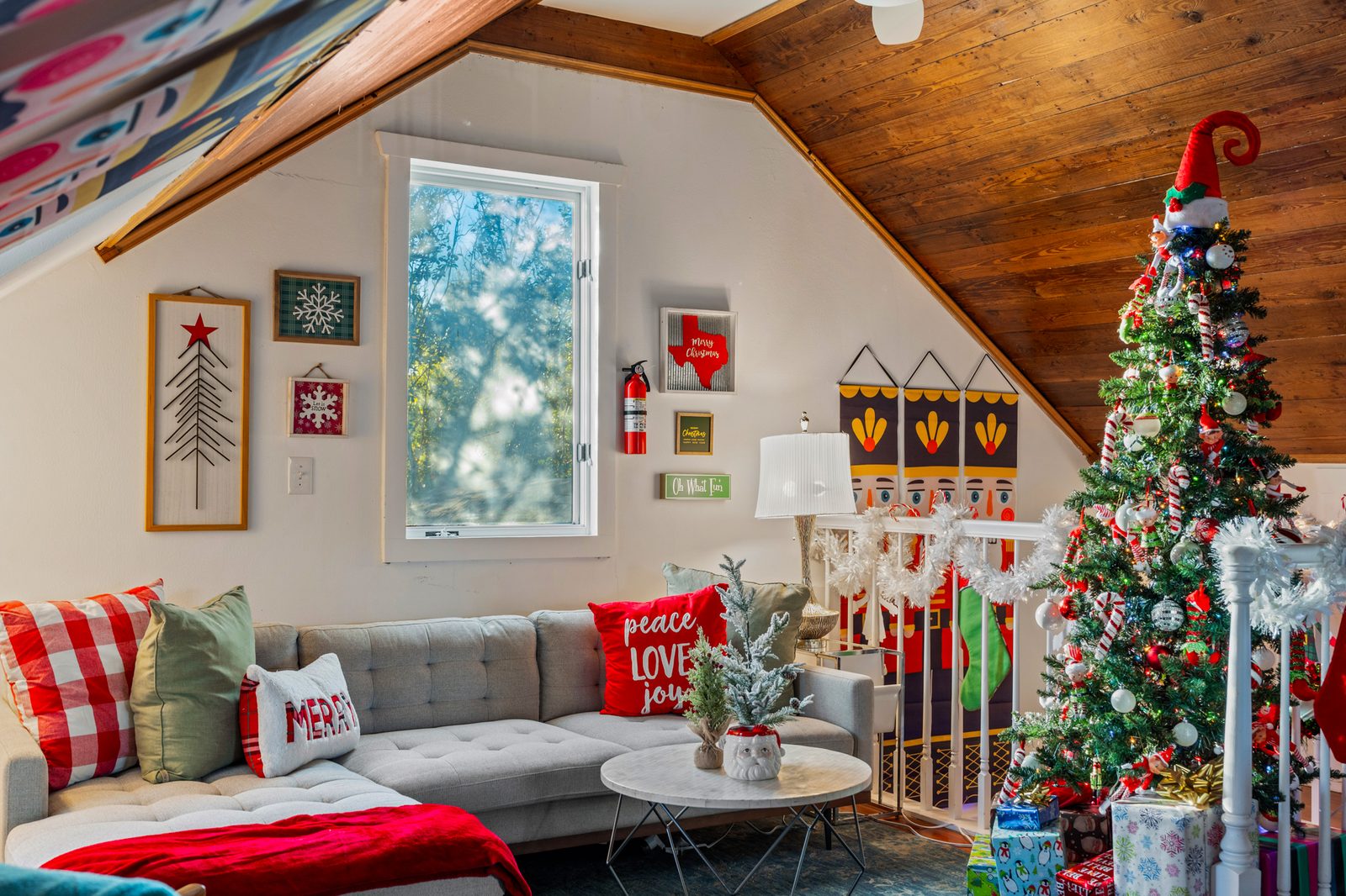 Living room with sofa and holiday decor